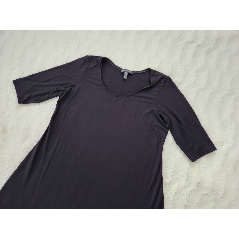 Eileen Fisher Black Viscose Spandex Scoop Neck A-Line Tunic Top Dress Womens M